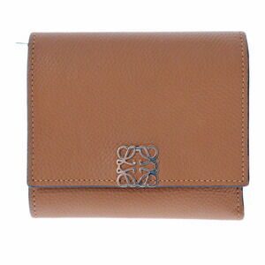 Loewe Compact Tri fold Wallet Brown Logo Calfskin